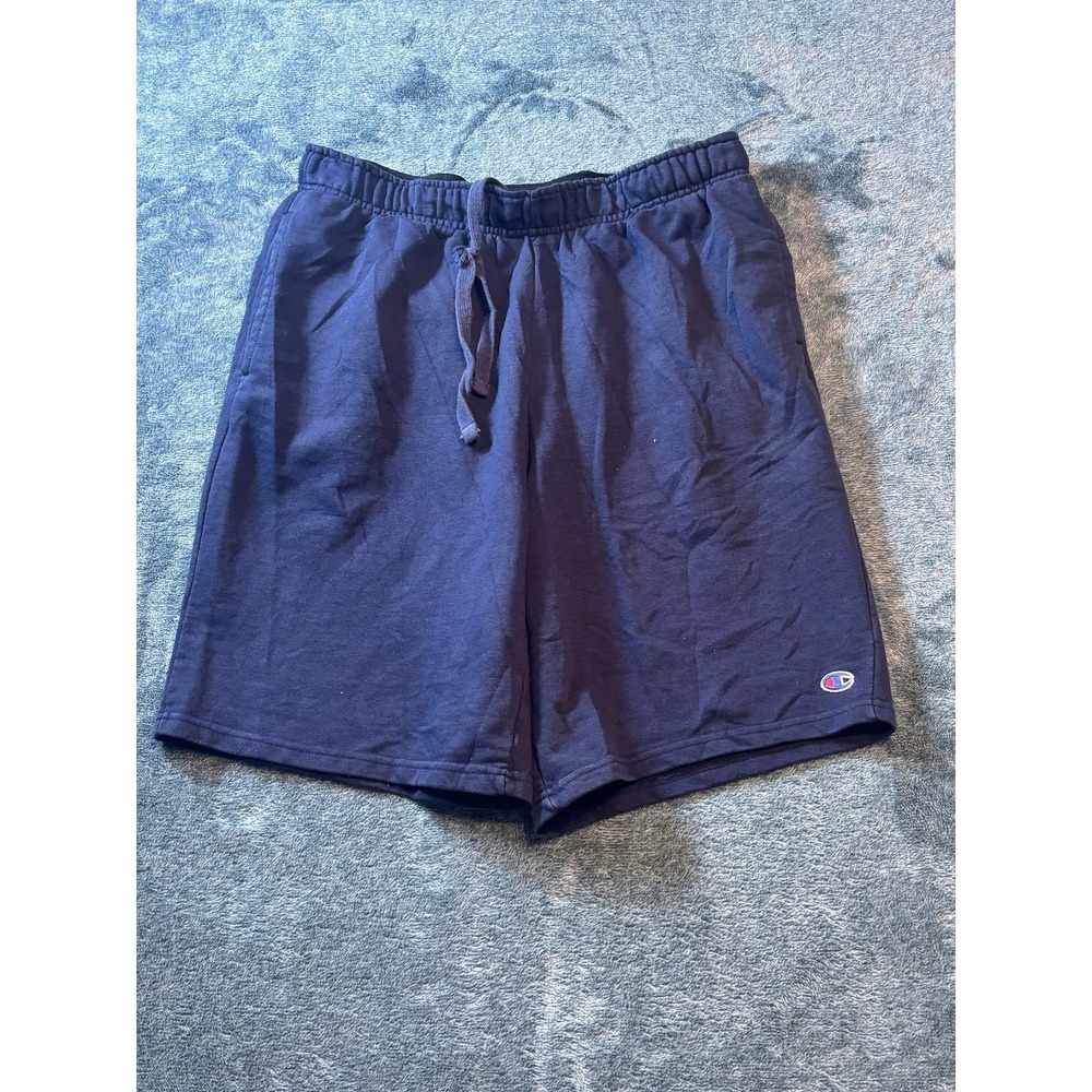 Champion Athletic Shorts Mens Large Navy Blue Cotton Blend 10 Inseam Pockets Gym